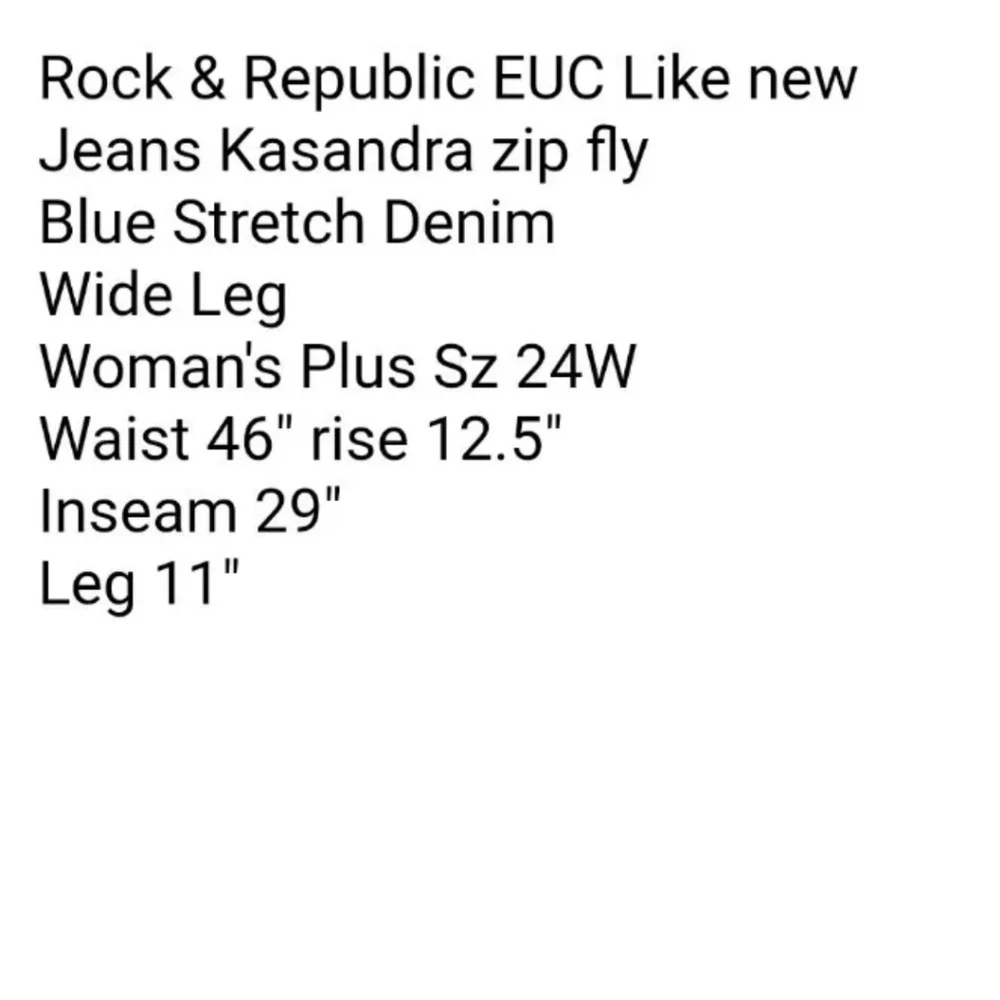 Rock Republic Wide Leg Jeans Kasandra Blue Stretch Denim 24/26W Size 46/29